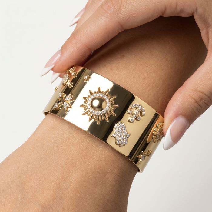 Solar Talisman Celestial Cuff Bracelet in 14K Yellow Gold