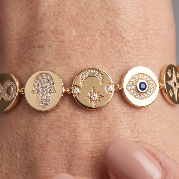 Golden Sapphire Bangle Charm Bracelet in 14K Yellow Gold