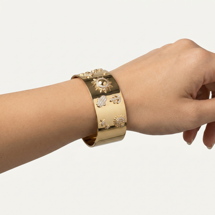 Solar Talisman Celestial Cuff Bracelet in 14K Yellow Gold