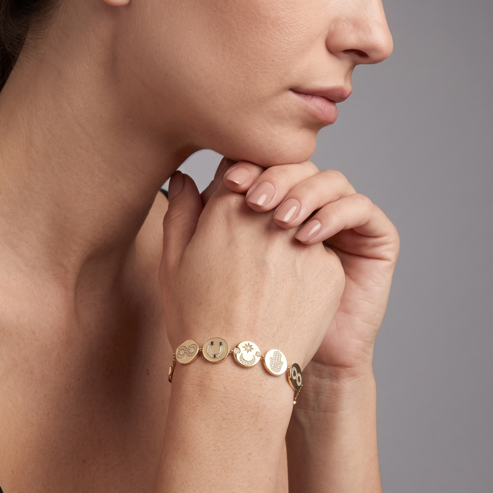 Golden Sapphire Bangle Charm Bracelet in 14K Yellow Gold