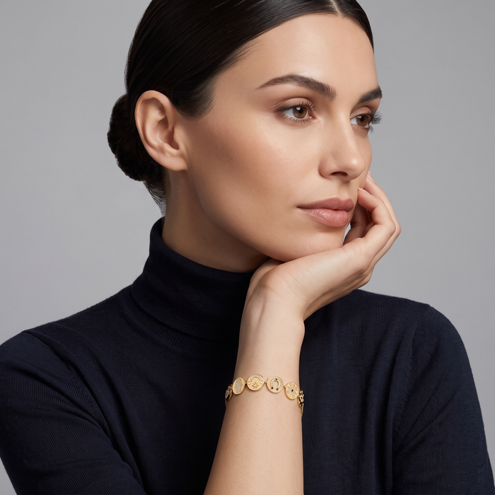 Golden Sapphire Bangle Charm Bracelet in 14K Yellow Gold