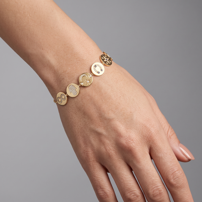 Golden Sapphire Bangle Charm Bracelet in 14K Yellow Gold