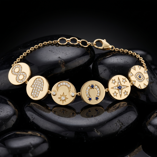 Golden Sapphire Bangle Charm Bracelet in 14K Yellow Gold