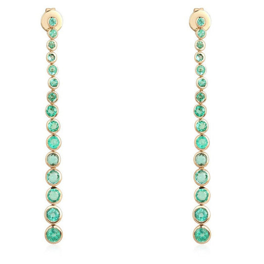 Green Emerald 14K Yellow Long Drop Earrings