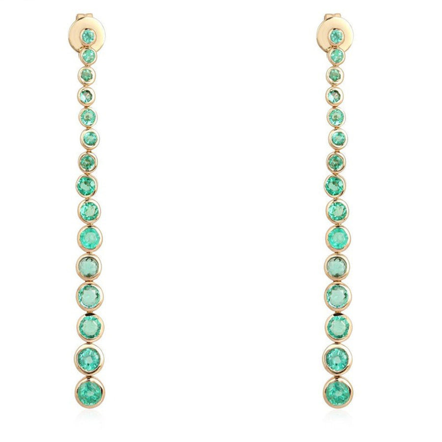 Green Emerald 14K Yellow Long Drop Earrings
