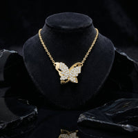 Round Cut Diamond Butterfly Pendant Necklace in 14K Gold