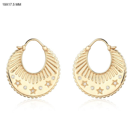 Celestial Etched Starburst Hoop Earrings in 14K Yellow Gold