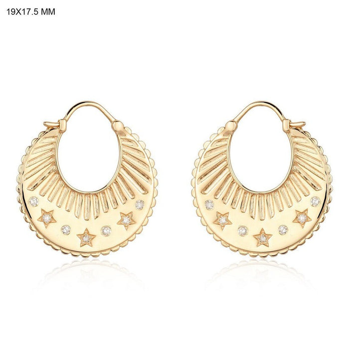 Celestial Etched Starburst Hoop Earrings in 14K Yellow Gold