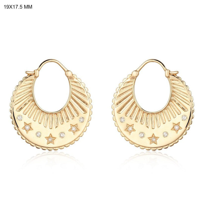 Celestial Etched Starburst Hoop Earrings in 14K Yellow Gold
