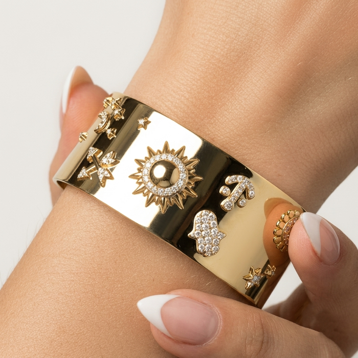 Solar Talisman Celestial Cuff Bracelet in 14K Yellow Gold
