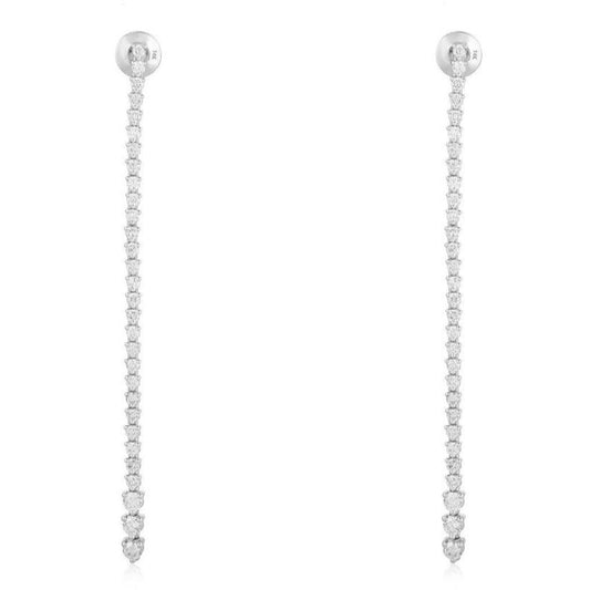 Diamond Long Line Drop Earrings in 14K White Gold