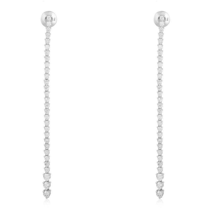 Diamond Long Line Drop Earrings in 14K White Gold