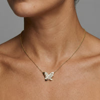 Round Cut Diamond Butterfly Pendant Necklace in 14K Gold