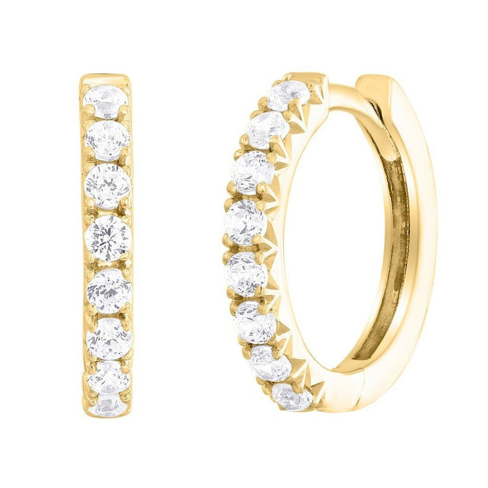 Round Cut Diamond Huggie Hoop Earrings in 14K Yellow Gold