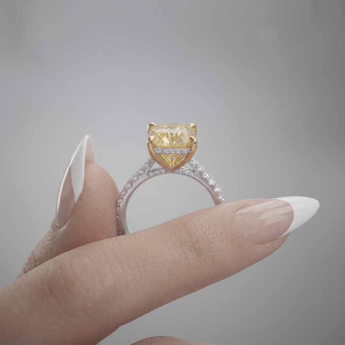 Yellow Emerald Cut Micro Pave Engagement Ring in 14K Gold