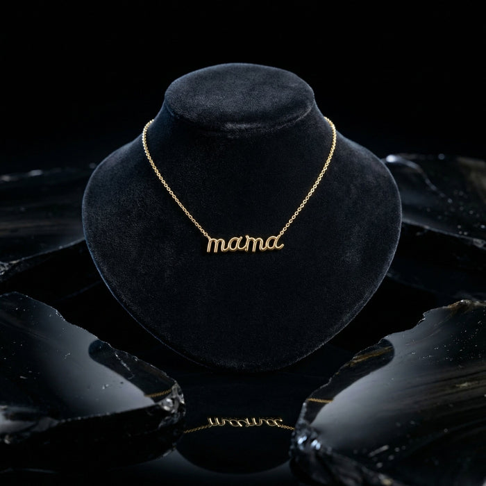 Natural Diamond Letter Mama Necklace in 14K Yellow Gold