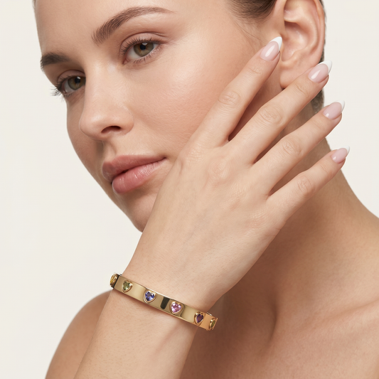 Amour Heart Sapphire Hinged Bangle in 14K Yellow Gold