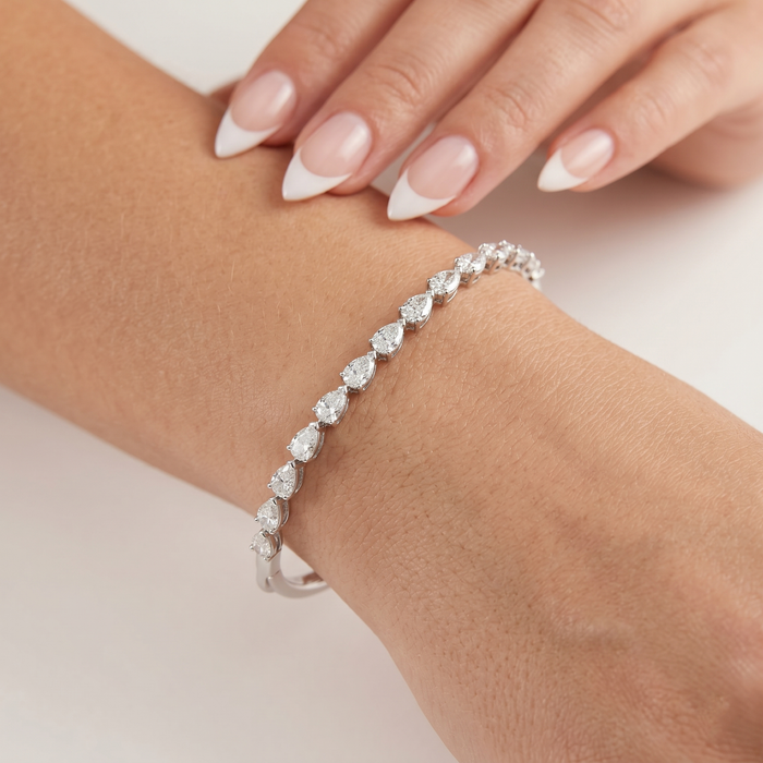 Pear Cut Diamond Cluster Bangle Bracelet in 18K White Gold