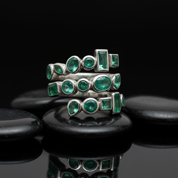 Emerald Multi-Shape 14K White Gold (18K Custom) Wrap Ring
