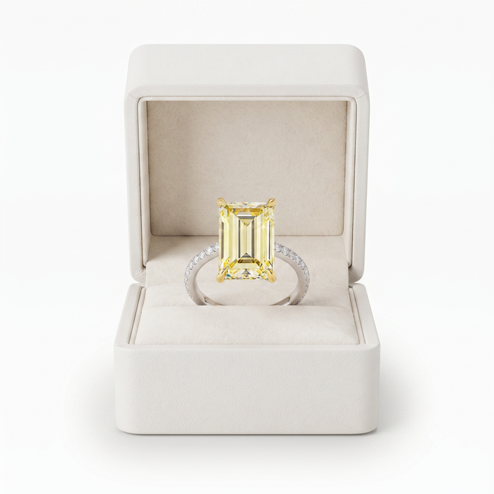 Yellow Emerald Cut Micro Pave Engagement Ring in 14K Gold