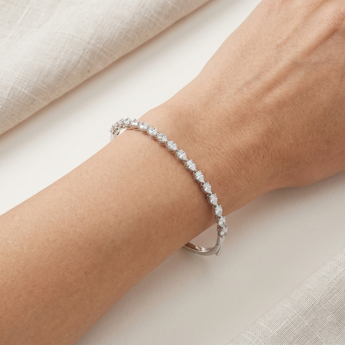Pear Cut Diamond Cluster Bangle Bracelet in 18K White Gold