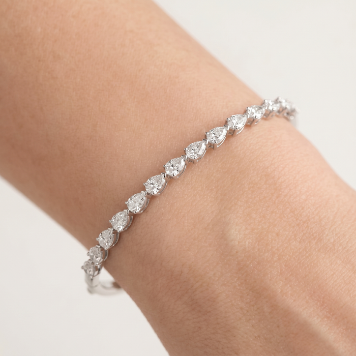 Pear Cut Diamond Cluster Bangle Bracelet in 18K White Gold