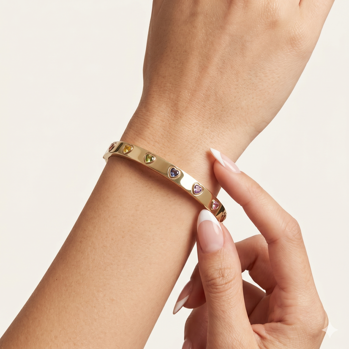 Amour Heart Sapphire Hinged Bangle in 14K Yellow Gold