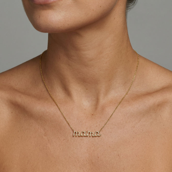 Natural Diamond Letter Mama Necklace in 14K Yellow Gold