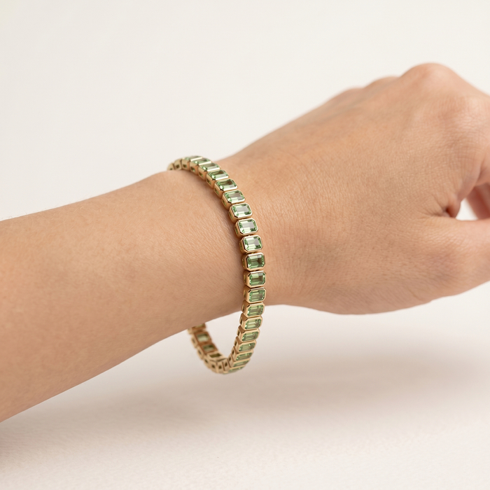 Lush Green 14K Yellow Gold Emerald-Cut Bracelet
