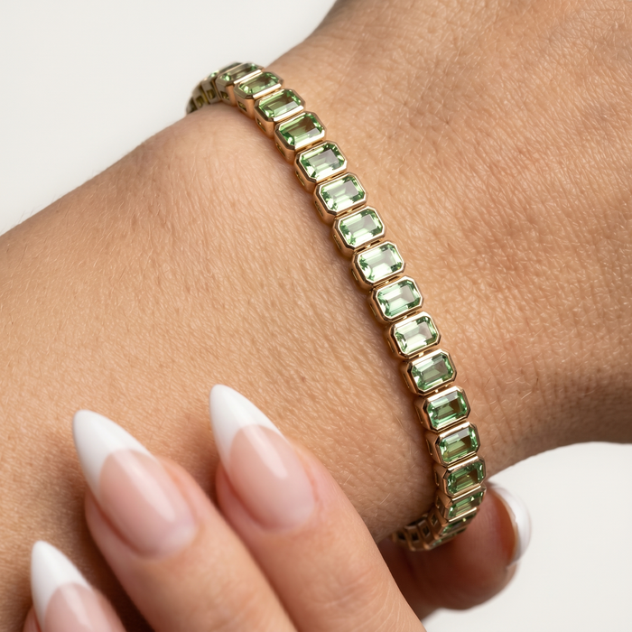 Lush Green 14K Yellow Gold Emerald-Cut Bracelet