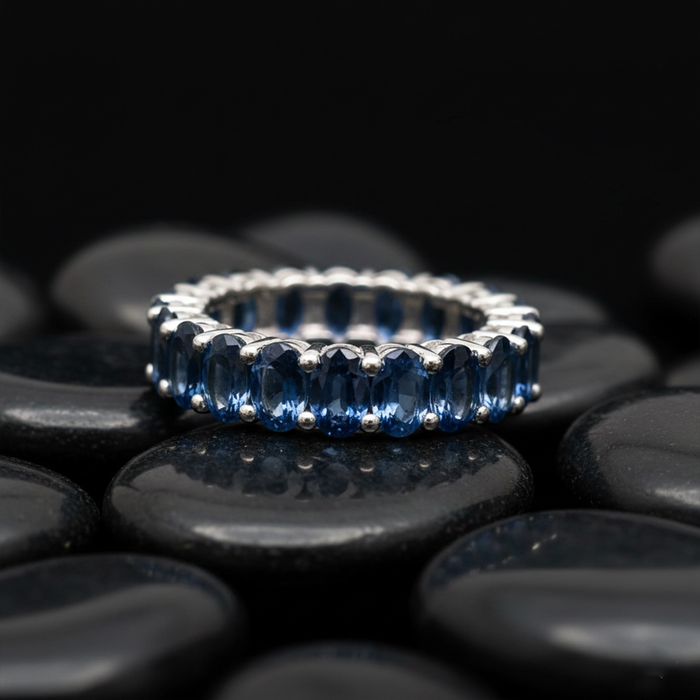 Classic Oval Blue 14K White Gold Sapphire Eternity Ring