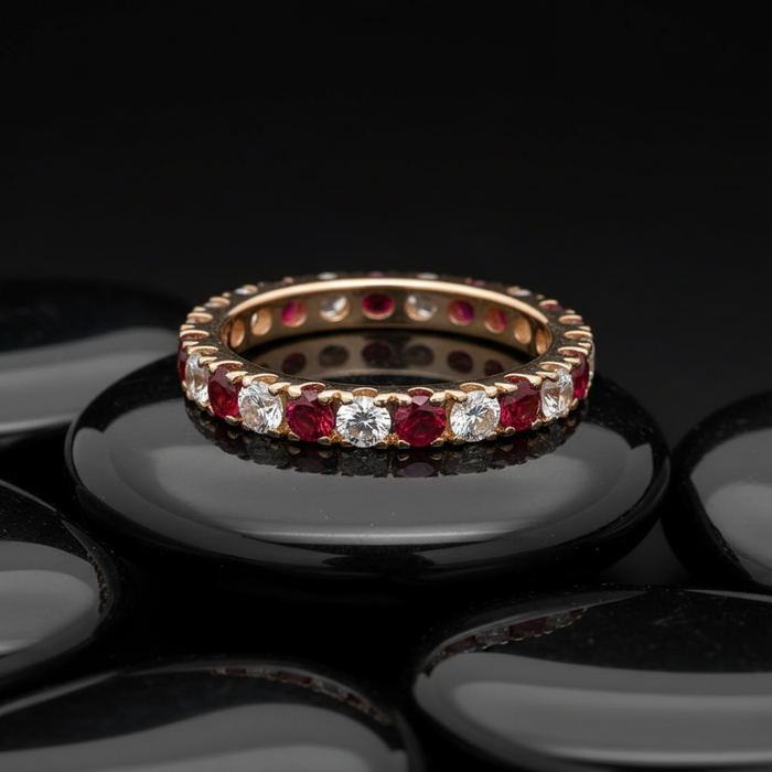 Ruby & Diamond Eternity 14K Gold Band Ring