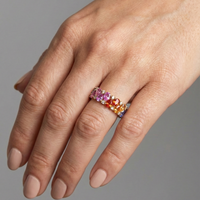 Pear-Cut Rainbow Sapphire 14K Diamond Eternity Ring