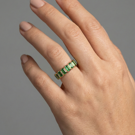 Vibrant Rectangular Emerald-Cut 14K Diamond Band Ring