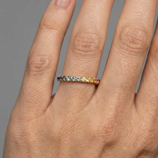 Radiant Multi-Color Sapphire Eternity Band 14K Gold Ring