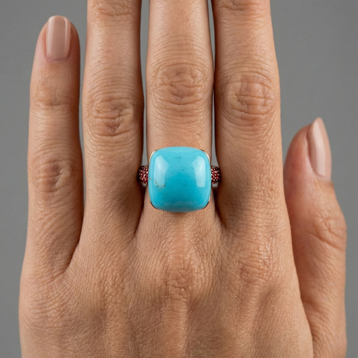 Turquoise Cabochon Yellow Gold Ring in 14K Gold