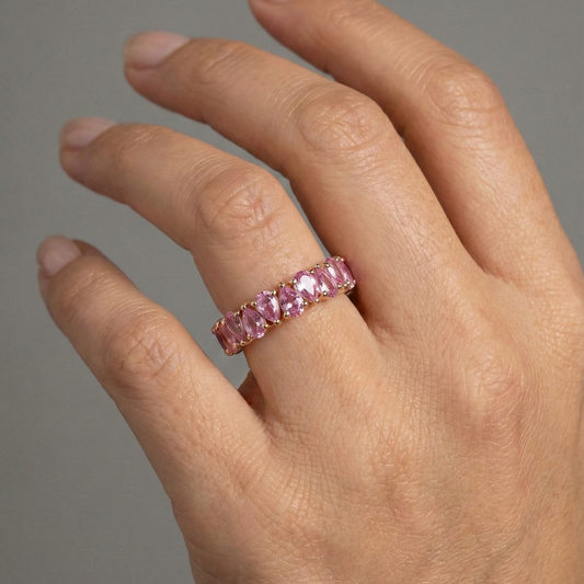 Pink Sapphire Pear-Cut Half Eternity Band Ring in 14K Gold