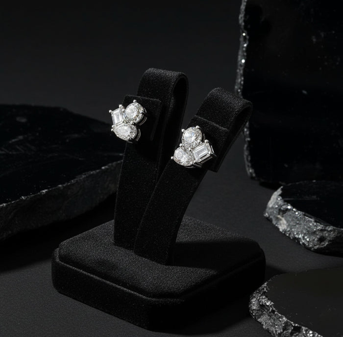 Multi Cut Diamond Heart Stud Earrings in 18K White Gold