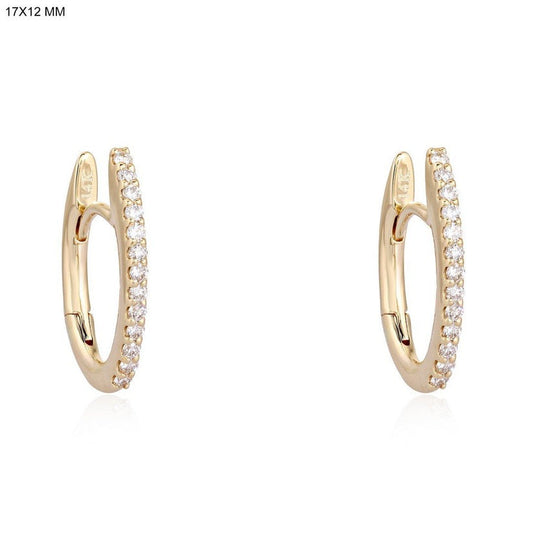 Oval Pave Diamond Hoop Earrings in 14K Yellow Gold