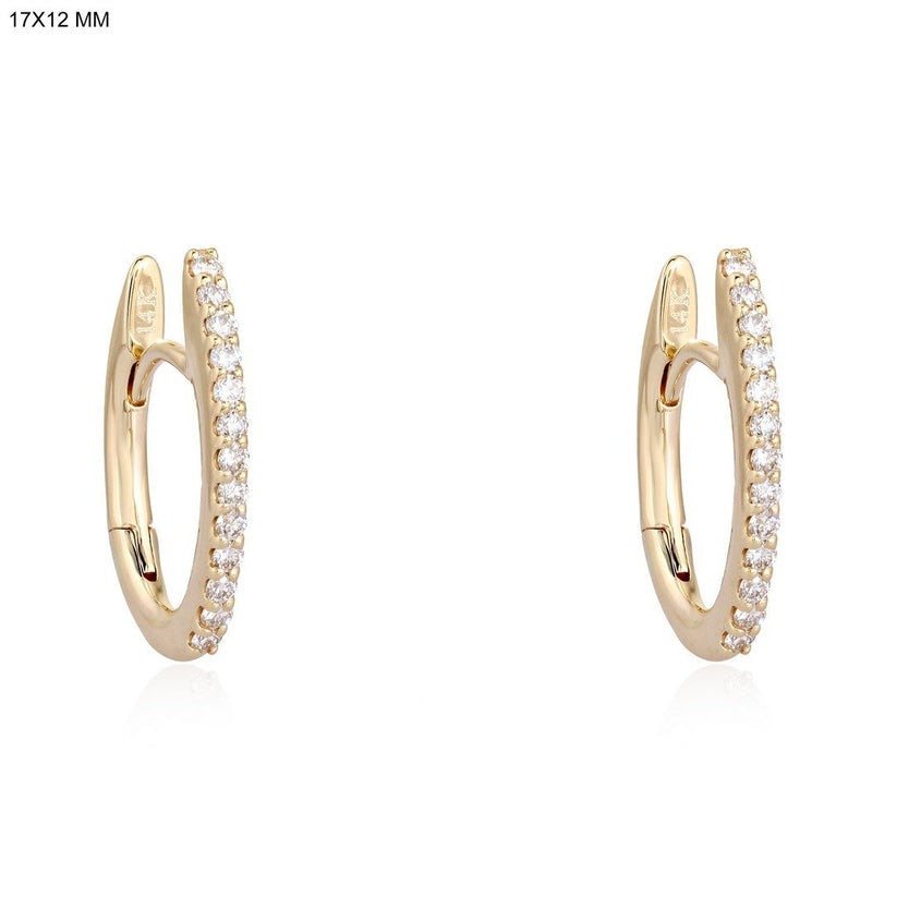 Oval Pave Diamond Hoop Earrings in 14K Yellow Gold