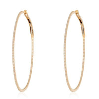 Slim Pave Oval Hoop Earrings in 14K Yellow Gold