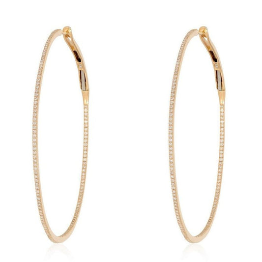 Slim Pave Oval Hoop Earrings in 14K Yellow Gold