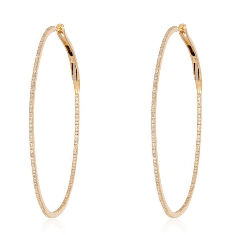 Slim Pave Oval Hoop Earrings in 14K Yellow Gold