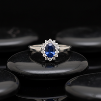 Oval Blue Sapphire 14K Diamond Cluster Ring