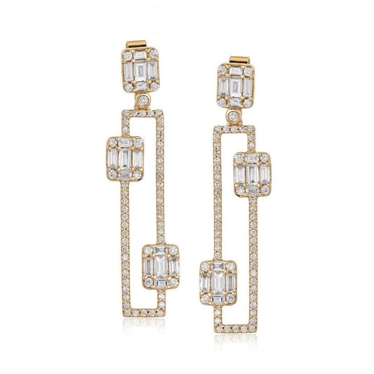 Geometric Diamond Drop Earrings in 14K Yellow Gold