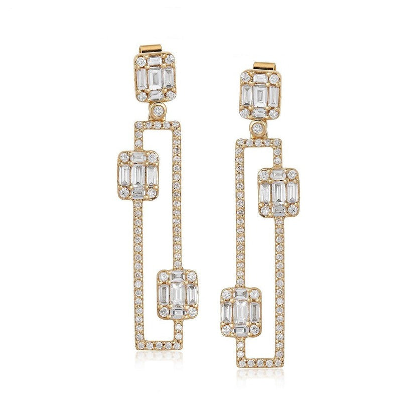 Geometric Diamond Drop Earrings in 14K Yellow Gold