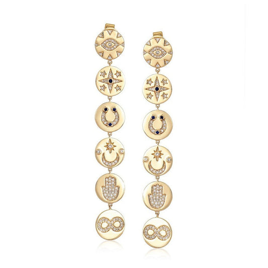 Mystic Medallion Charms Drop Earrings in 14K Yellow Gold