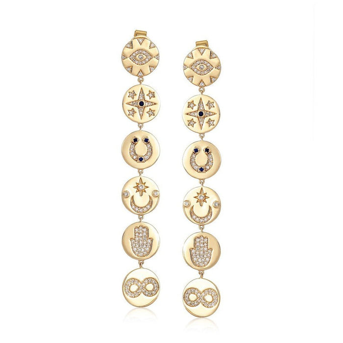 Mystic Medallion Charms Drop Earrings in 14K Yellow Gold