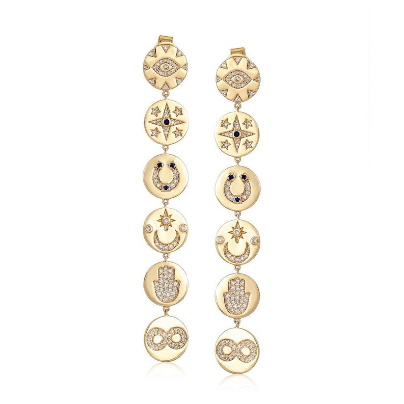 Mystic Medallion Charms Drop Earrings in 14K Yellow Gold