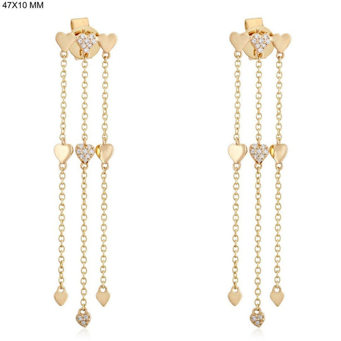Triple Heart Dangle Diamond 14K (or 18k upon request) Yellow Gold Drop Earrings